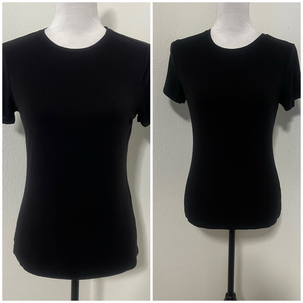 Nine West Soft Spun Bundle of (2) Black Short Sleeve 1 Solid 1 Ribbed EUC Casual